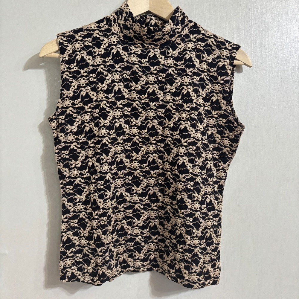 Vintage‎ Y2K Nicola Black Gold Floral Lace Top Size M Made in US Whimsygoth